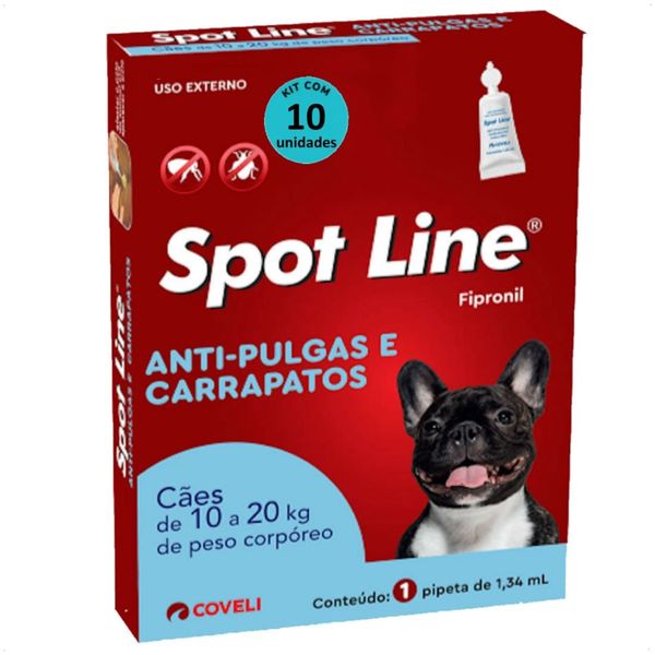 SPOT LINE ANTIPULGAS E CARRAPATOS 1,34ML PARA CÃES DE 10 A 20KG COVELI KIT COM 10